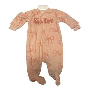 Little Sister Pink One Piece Baby PJs with cute bow design size 0-3 months NWT